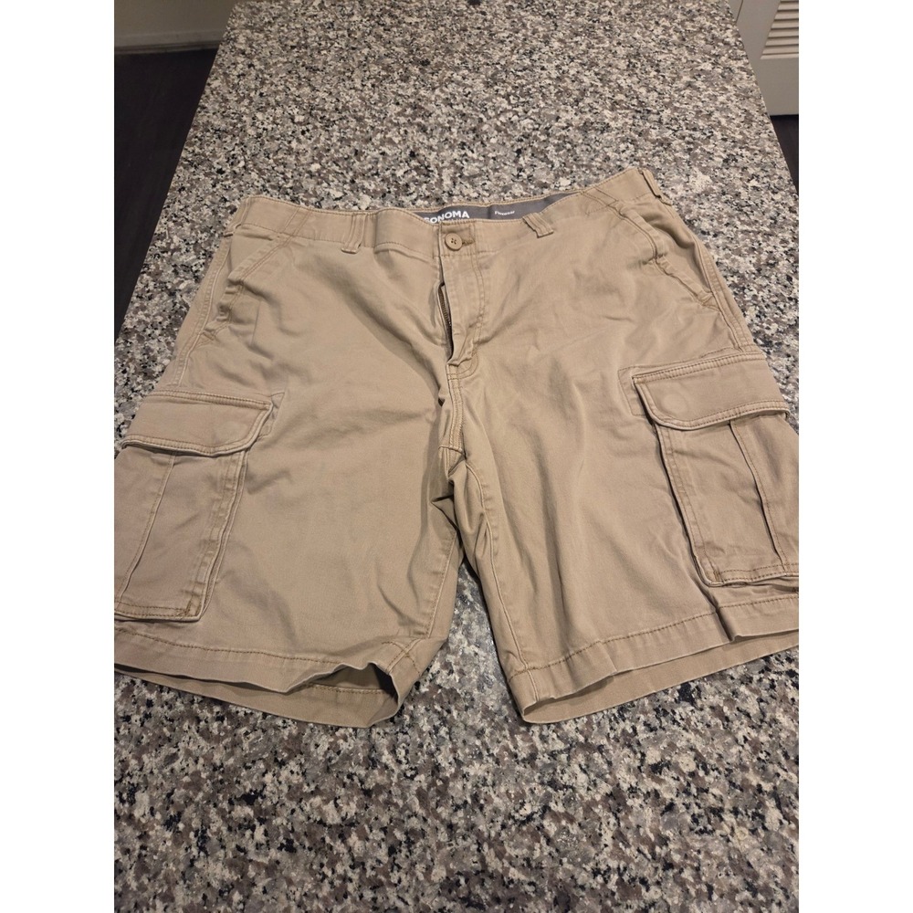 Sonoma Cargo Shorts Mens 40 Khaki Tan Flexwear Stretch Cotton Utility Pocket